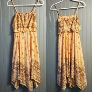 Vintage JCPenney Fashions Dress S/M 70s 80s Disco Peach Floral Handkerchief Hem